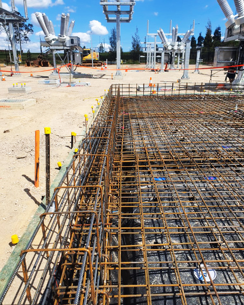 Embedded earth welding of transformer bay reinforcement box hill zone substation